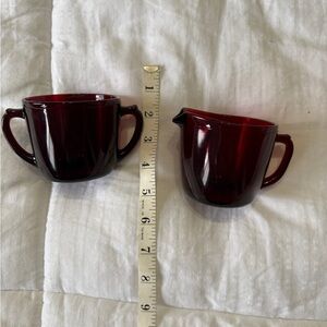 Vintage Red Glass Creamer and Sugar Set